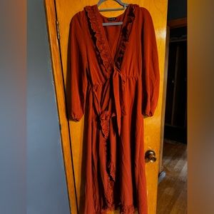 Simplee Apparel Long Sleeve Ruffle Wrap Dress